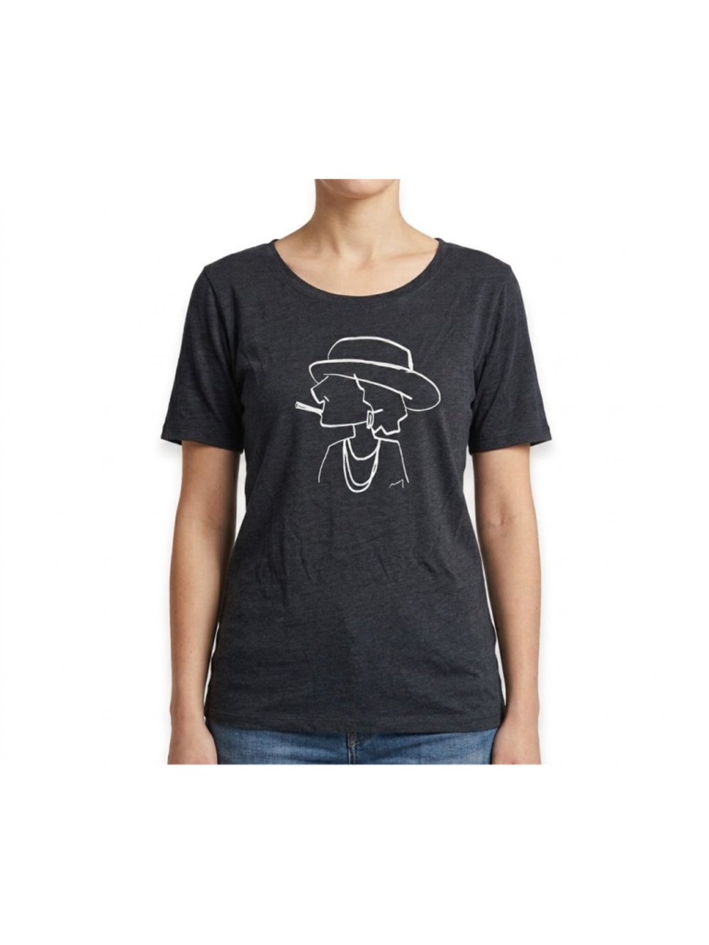 MEIER.Q Black Short Sleeve Graphic T-Shirt COCO Cigarette Woman Art Tee Taiwan